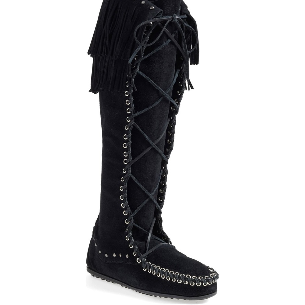 Minnetonka knee high lace up boots